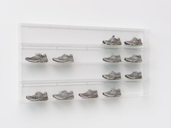Michael Müller Me Falling in the Shape of You (Selbstportrait), 1993 - 2020 Acrylic Glass and Sneakers 105 x 200 x 18 cm