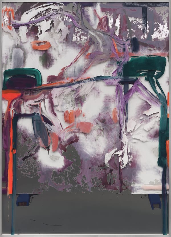 Michael Müller Bild und/oder Gemälde Ableitung (4. Potenz) Nr. 1 (u.V.v. Motivbild Nr. 8 (Hendrick)) (2022) Acrylic, Gesso and Lacquer on Printed Alu-dibond and Glass 202 x 146 x 4 cm