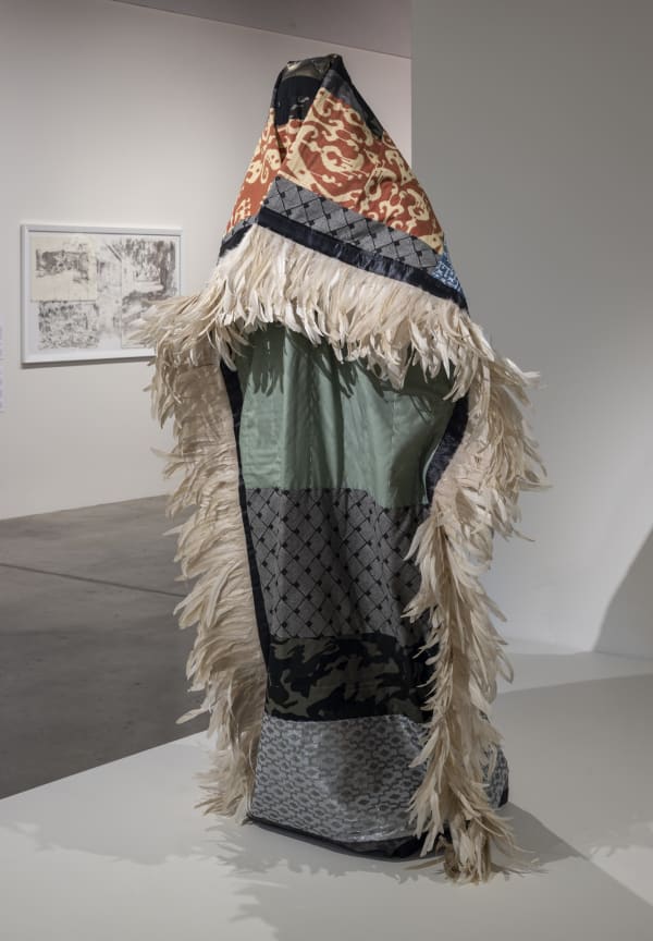 Adia Millett SUN (Quilted Ancestor) (2022) Quilted Fabric, Feathers 101.6 x 101.6 x 198.5 cm