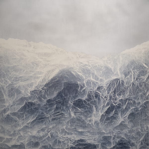 Wu Chi-Tsung 吳季璁 Cyano-Collage 142 氰山集之一百四十二, 2022 Cyanotype, Xuan Paper, Acrylic and Acrylic Gel Mounted on Aluminum Board 氰版攝影、宣紙、壓克力、壓克力膠、鋁板 150 x 150 cm