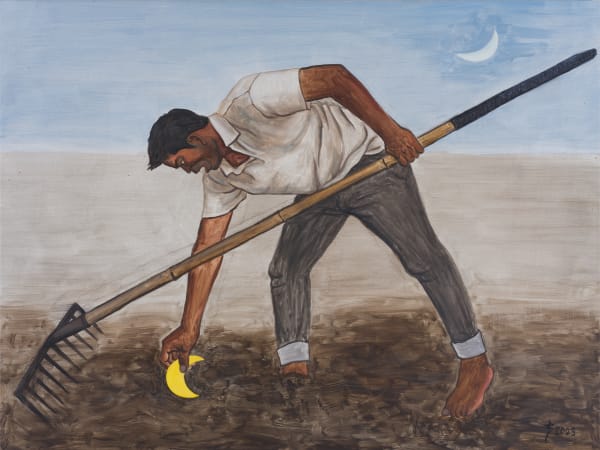 Liu Sheng 劉聲, Picking Up a Gold Moon 撿個金月亮, 2023, Oil on Canvas 布面油畫, 90 x 120 cm