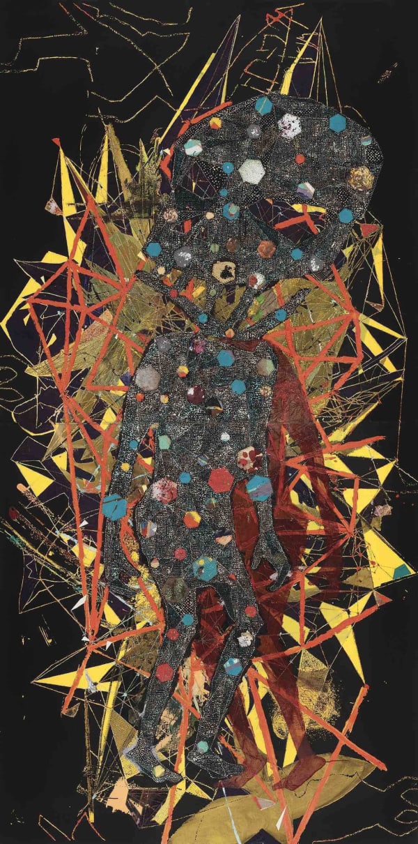 Pierre Yves Bohm, Apocalypse, 2011, Huile sur toile sur toile et fragments de toiles cousues. 300 x 150 cm