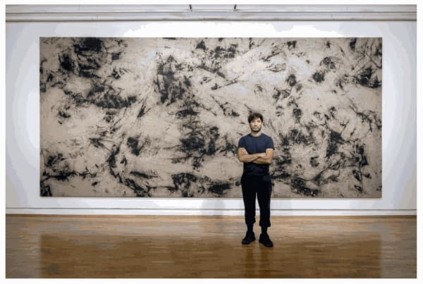 Fabian Knecht, Schwarz gebadet, ohne Firnes , 2023, Oil on canvas, 600 x 280 cm © Courtesy the artist and alexander levy, Berlin