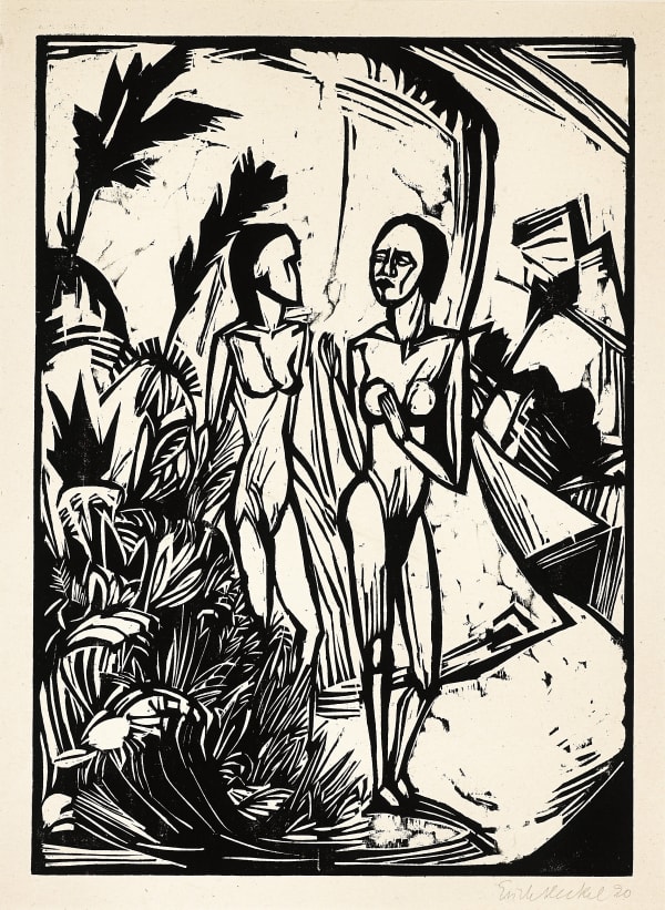 Heckel Frauen Am Strand 1920 Holzschnitt 50X37Cm Kopie