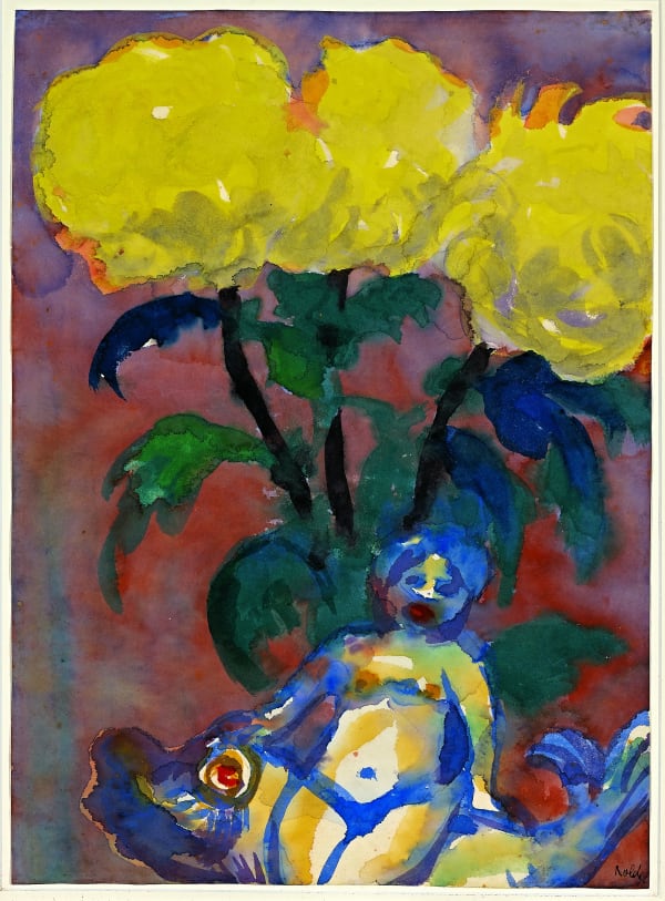Nolde Chrysanthemen Und Figur Um 1930 Aquarell 48X35Cm Kopie 2