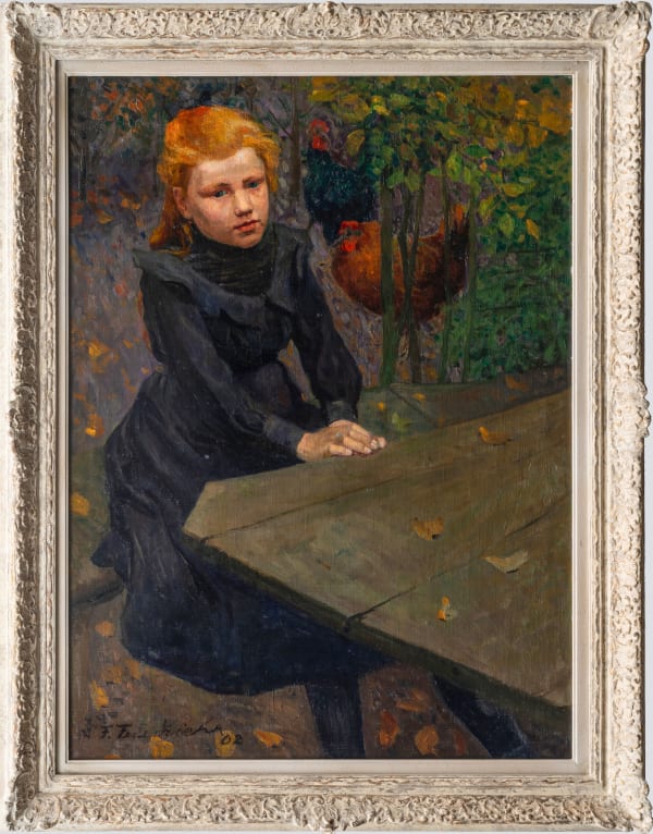 Fritz Friedrichs Ma Dchen Am Gartentisch 1902 O L Auf Leinwand 99 X 75 Cm Gerahmt