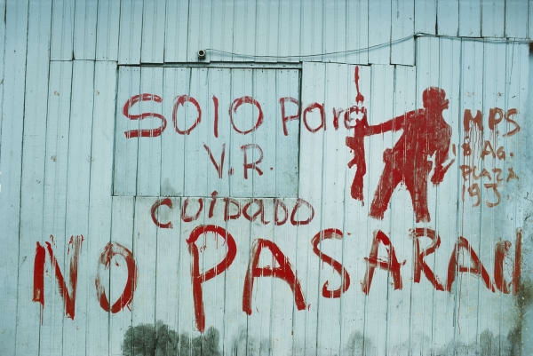 Susan Meiselas Wall stencil based on 'Molotov Man' Estelí, Nicaragua, 1982, 1982 Chromogenic print 9.25 x 13.9 inches (23.5 x 35.2 cm)