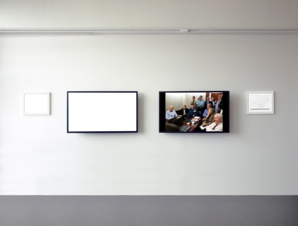 Alfredo Jaar May 1, 2011, 2011 Two LCD monitors and two framed prints on archival paper 210 x 28 inches (533.4 x 71.1 cm) overall Edition of 3