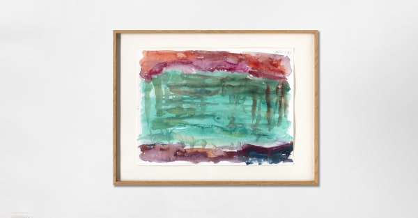 Günther Förg Standomi 71, 2001 Watercolor on paper 14 1/8 x 18 1/8 inches 36 x 46 cm « Standomi un giorno solo a la fenestra… » is a verse from Petrarca that Günther Förg chose for the title of a series of watercolours with an identical format, produced in 2001 for an exhibition at Galerie Lelong in Paris. This title aptly encapsulates the artist’s attitude: he stands at the window and he observes. He paints what he sees: a field, a cloud, a fence, the horizon, a country road, a tree. He paints what he thinks of: lines, marks, abstract signs. He even paints the window itself. And always with the light touch, the suppleness and the grace for which he is renowned. Today, seven years after the artist’s early demise, his work is the focus of great interest around the world. Two museum retrospectives, in Amsterdam and Dallas, recently left their mark, showcasing the richness and cohesion of his body of work.”