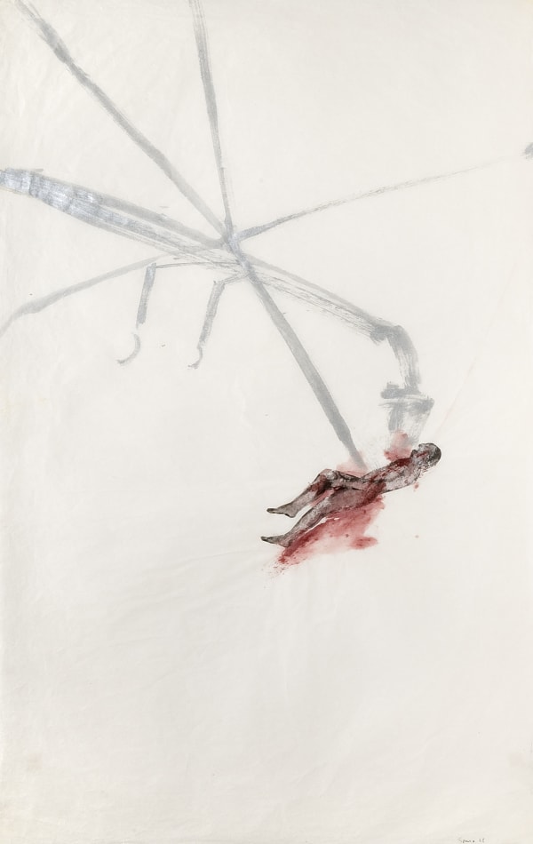 Nancy Spero Helicopter / Victim II, 1968 Ink and gouache on paper 39.4 x 24.8 inches (100 x 63 cm)