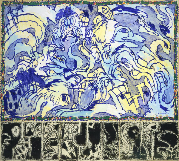 Pierre Alechinsky Aquatique, 1982 Acrylic and ink on paper mounted on canvas 81.1 x 90.6 inches (206 x 230 cm)