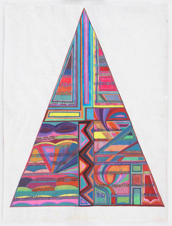 Sarah Cain Pyramid, 2017 Crushed glass, acrylic and gouache on music sheet 22.5 x 17 inches (57.2 x 43.2 cm)
