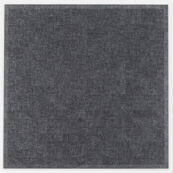 McArthur Binion Route One: Box Two: II, 2017 Oil stick, ink, and paper on board 84 x 84 inches (213.4 x 213.4 cm)