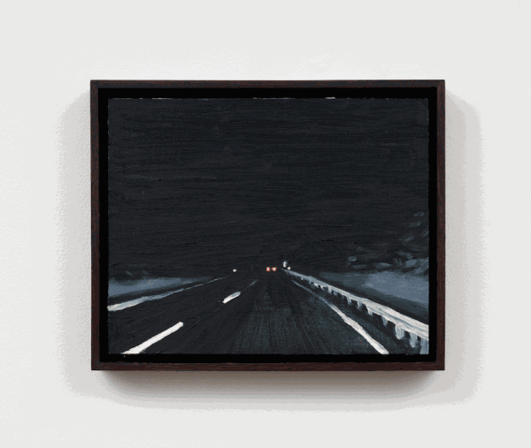 Claudia Keep, Heading North, 7:45pm, 2023, oil on masonite panel, 20 × 25 cm. Courtesy: the artist and Parker Gallery, Los Angeles. Photo: Paul Salveson