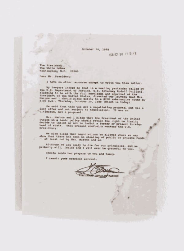 Pio Abad, Thoughtful Gifts (October 20, 1988) (2020). Laser engraving on Carrara marble. 33 x 25.4 x 2 cm. Courtesy the artist.