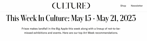CULTURED: This Week In Culture: May 15 - May 21, 2023
