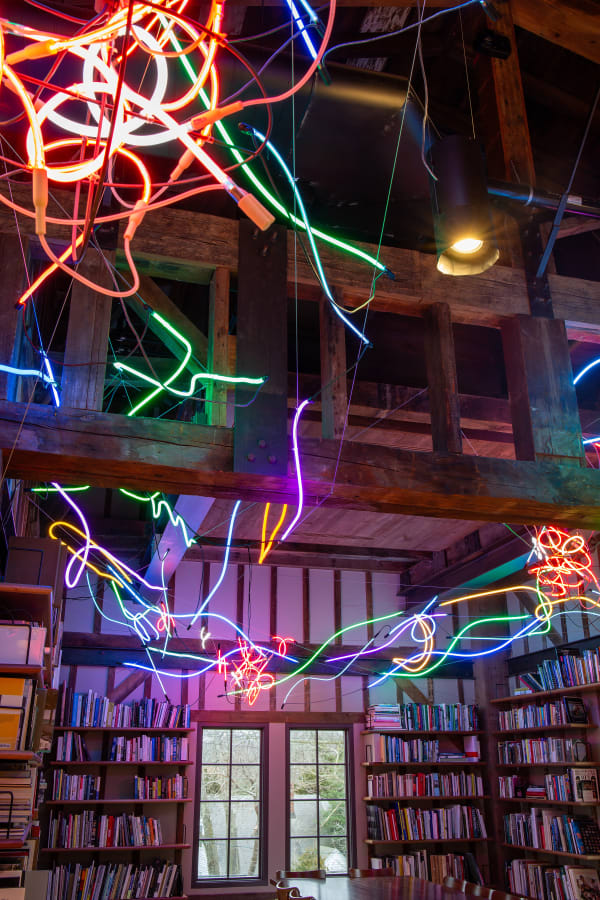 Keith Sonnier, Passage Azur (Sag Harbor), 2024. Neon installation, Site specific; dimensions variable. The Estate of Keith Sonnier. Photo: Joseph...