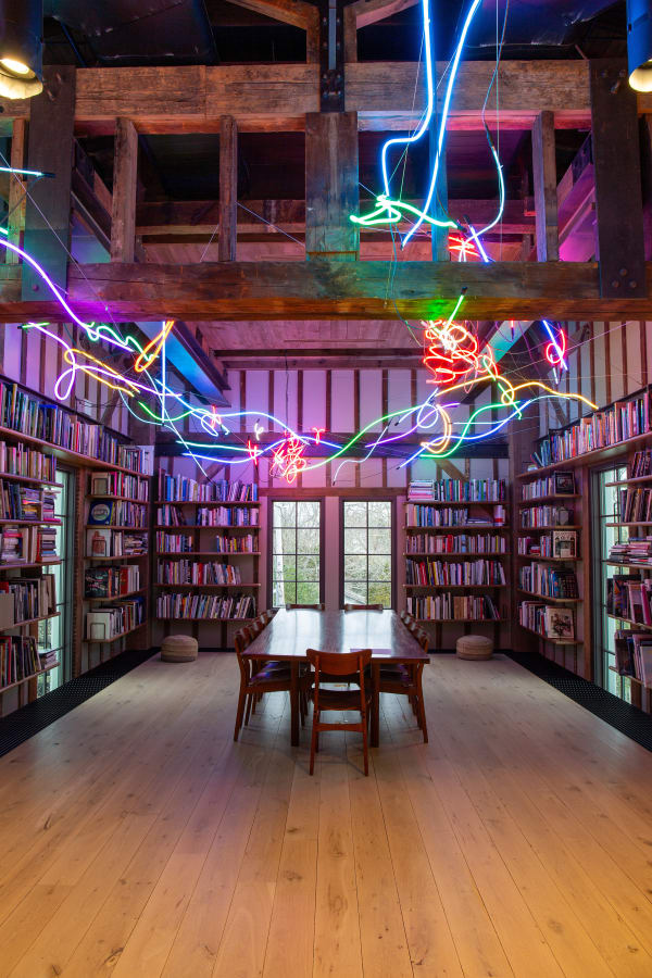 Keith Sonnier, Passage Azur (Sag Harbor), 2024. Neon installation, Site specific; dimensions variable. The Estate of Keith Sonnier. Photo: Joseph...
