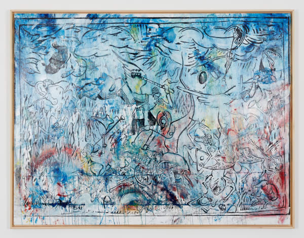 The Fall of the Treble Strings (after The fall of the Rebel Angels, 1562, Breughel), 2021 Woodcut print and oil on canvas (italian cotton), UV varnish, artist’s wooden frame 134,5 x 174,5 x 4,5 cm