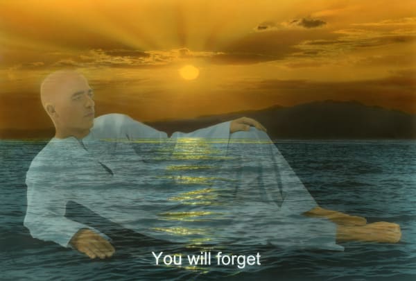 You will forget, self-portrait, 2021 Hand colored gelatin silverprint 99,5 x 138 x 3,5 cm Variation of 5