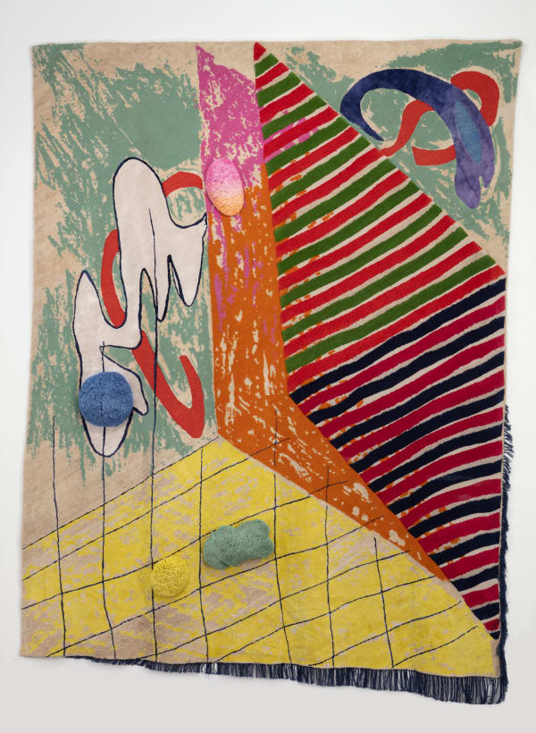 Jessica Stockholder #879 Carpet/rug Kathmandu, 2020 Hemp, Tibetan wool, bamboo silk, linen, New Zealand wool (unique édition) 327 x 266 x 9 cm (128 3/4 x 104 23/32 x 3 17/32 in)