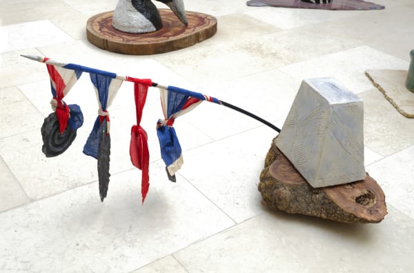 muraymin 1, 2022 Ceramic, elm wood, flag 69 x 118 x 73 cm (27 5/32 x 46 15/32 x 28 3/4 in)