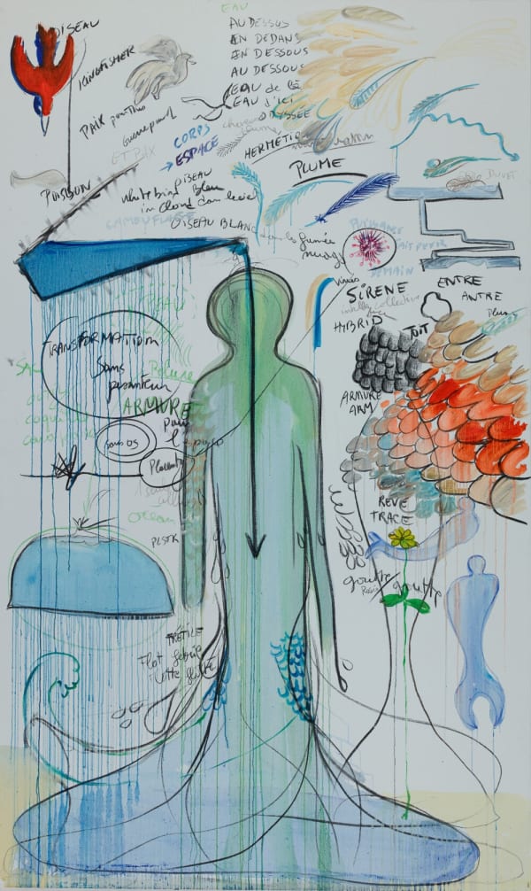 Fabrice Hyber, Placenta, 2017 Gold foil, watercolour, charcoal, oil painting on canvas, 250 x 150 cm © Fabrice Hyber / Adagp, Paris, 2022. Fabrice Hyber