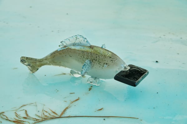 Across the River with Her, 2021, film installation, resin, glass, found objects. Courtesy of the artist and Kistefos Museum. Photo/...