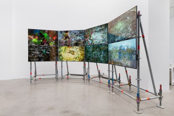 Fabian Marcaccio "Animation Paintants" installed at Galerie Thomas Schulte, 2022