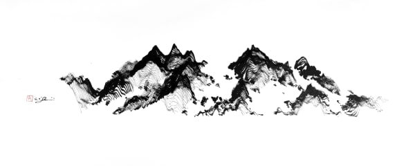 Victor Wong x A.I. Gemini, Escapism 0003, 2018, Artificial intelligence, ink on paper, 46 cm x 118 cm 黃宏達 x A.I. Gemini，《逸0003》，2018，人工智能、水墨紙本，46 x 118 cm