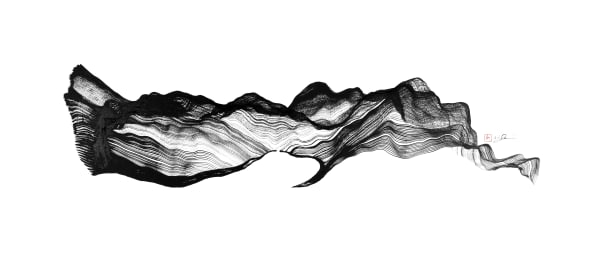 Victor Wong x A.I. Gemini, Escapism 0010, 2018, Artificial intelligence, ink on paper, 46 cm x 118 cm 黃宏達 x A.I. Gemini，《逸0010》，2018，人工智能、水墨紙本, 46 x 118 cm