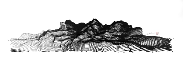 Victor Wong x A.I. Gemini, Escapism 0012, 2018, Artificial intelligence, ink on paper, 46 cm x 118 cm 黃宏達 x A.I. Gemini，《逸0012》，2018，人工智能、水墨紙本, 46 x 118 cm
