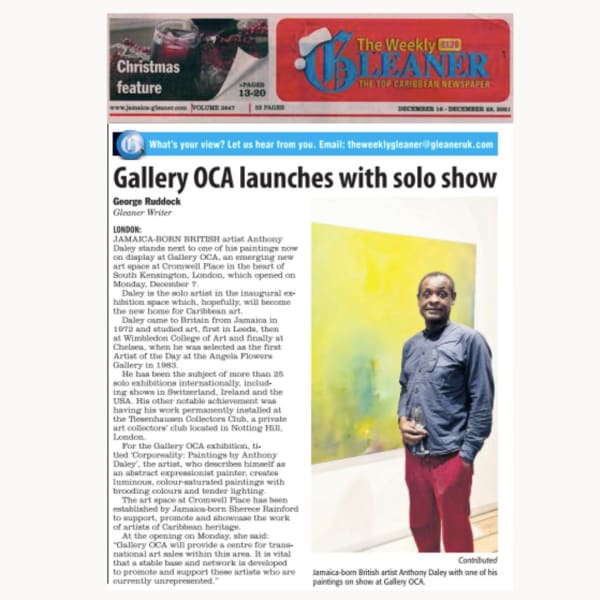 GALLERY OCA LAUNCHES, WITH A SOLO SHOW
