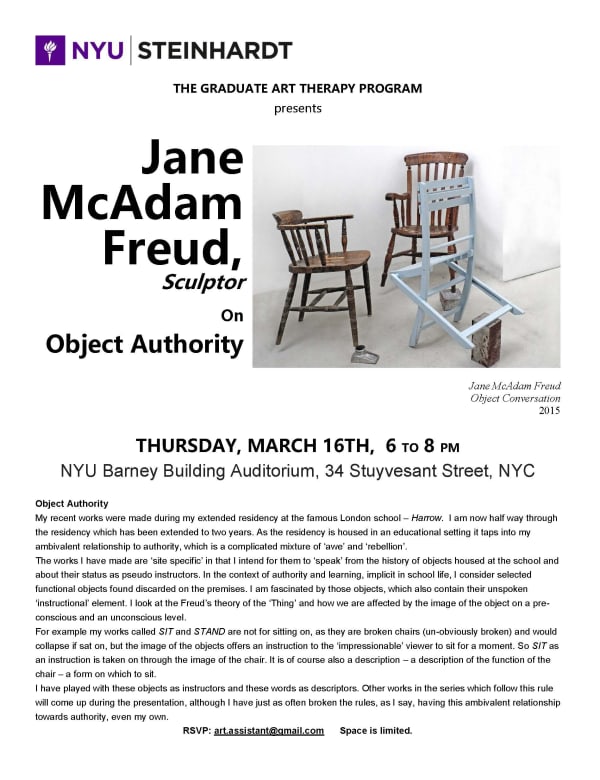 JANE MCADAM FREUD | TALK ON OBJECT AUTHORITY | NEW YORK | 16 MARCH 2017