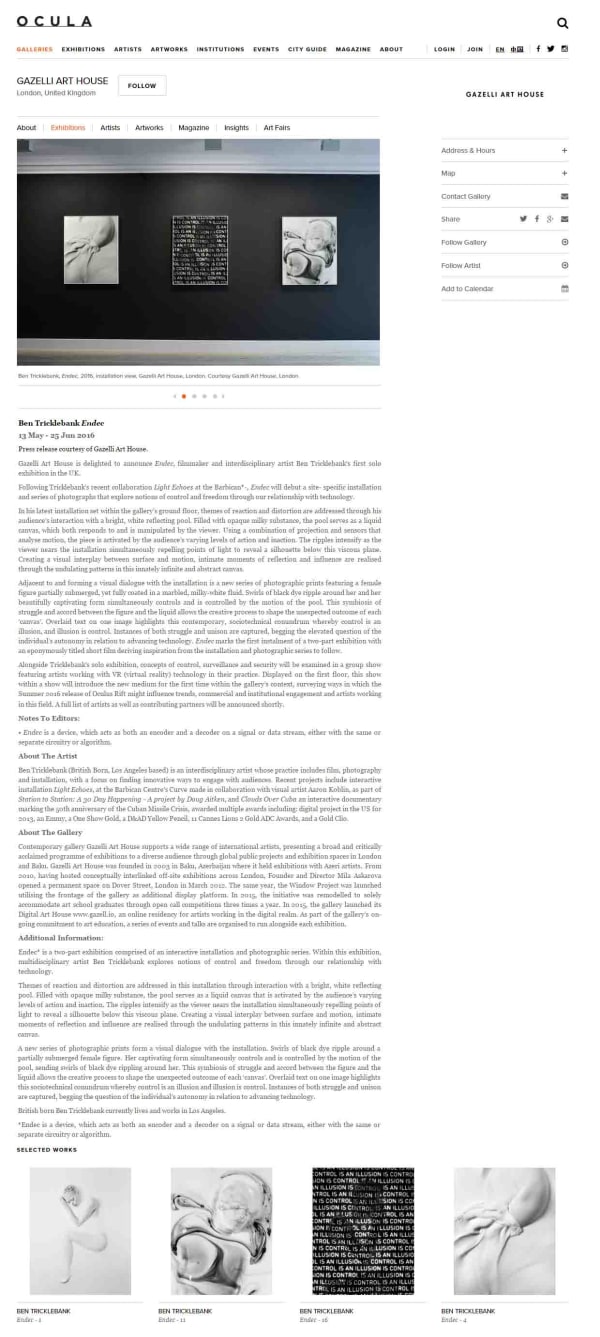 BEN TRICKLEBANK: ENDEC | OCULA | MAY 2016