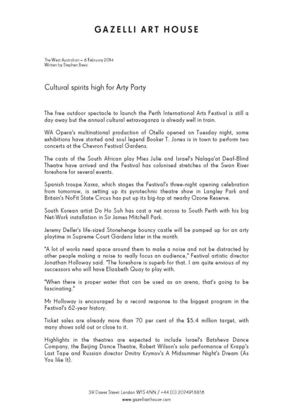 DO HO SUH | THE WEST AUSTRALIAN | FEBRUARY 2014