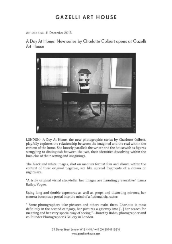 CHARLOTTE COLBERT | ARTDAILY.ORG | DECEMBER 2013