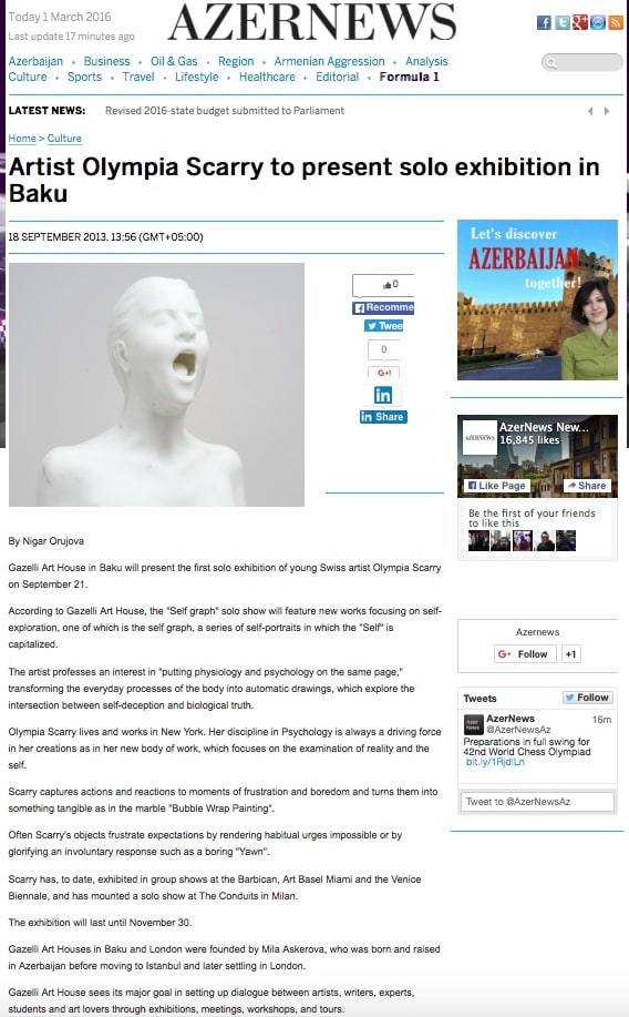 OLYMPIA SCARRY | AZER NEWS | SEPTEMBER 2013