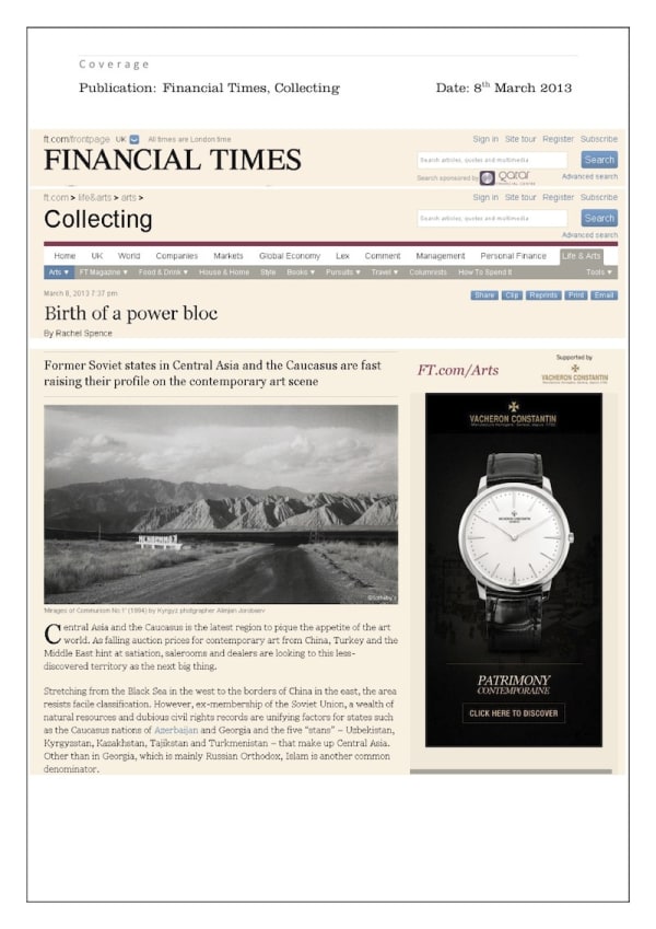 GAZELLI ART HOUSE | FINANCIAL TIMES | MARCH 2013