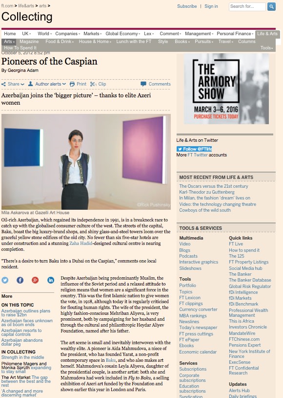 GAZELLI ART HOUSE BAKU | FINANCIAL TIMES | OCTOBER 2012