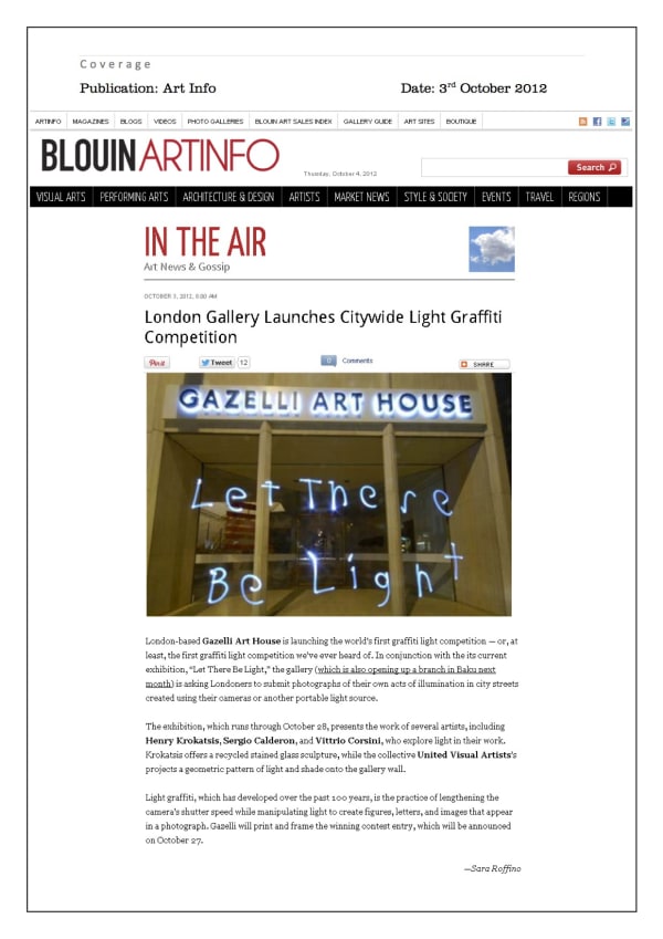 LET THERE BE LIGHT | BLOUIN ARTINFO | OCTOBER 2012
