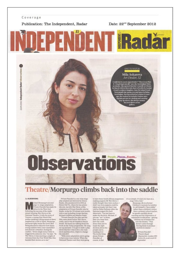 GAZELLI ART HOUSE | THE INDEPENDENT | SEPTEMBER 2012