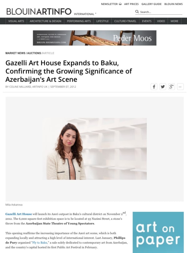 GAZELLI ART HOUSE BAKU | BLOUINARTINFO | SEPTEMBER 2012