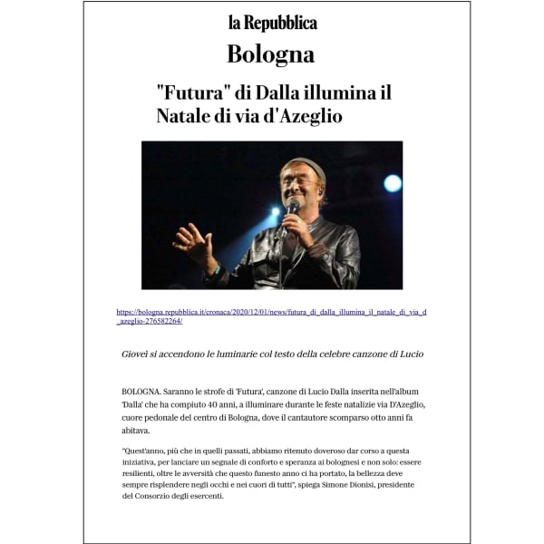 "Futura" by Dalla lights up the Christmas season in via d’Azeglio