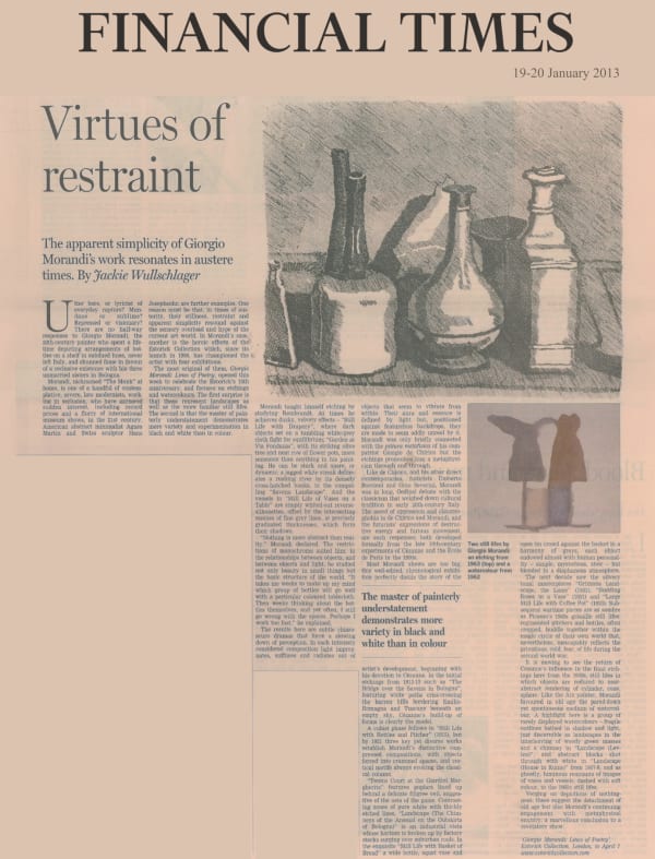 Virtues of restraint, The apparent simplicity of Giorgio Morandi's work resonates in austere times