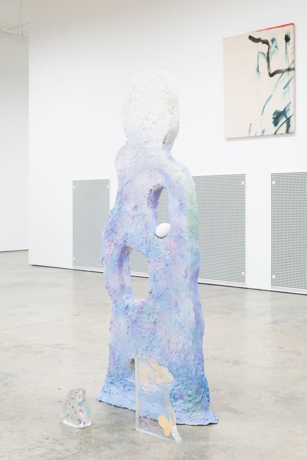 Sebastian Sochan Draw me in your thoughts (even if it’s just sometimes) 2021, Foam, white concrete, spray, paint marker, makeup, clay, resin, sweets, 112 x 54 x 38 cm Alice Hartley With Each Complete Breath 2020, ink and oil on canvas, 66 x 81.5 cm