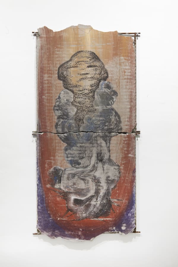 Mechoncomil suspendido, 2024 Setting of concrete, pigments and graphite on metal structure. 112 x 56 cm 44 1/8 x 22 in