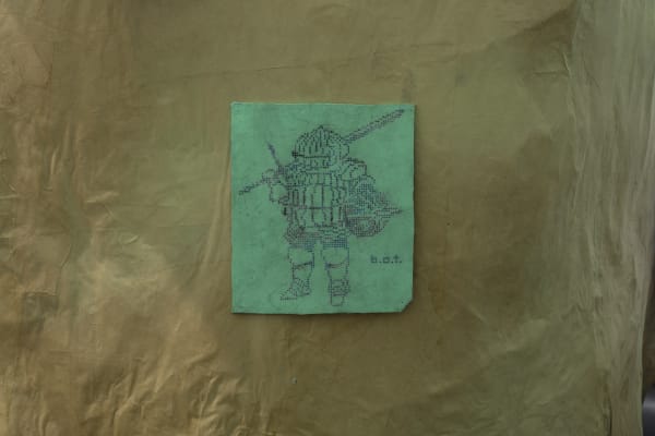 BOT Untitled, 2024 Handpoke on synthetic leather (silicone) homemade verd 17 x 15 cm 6 3/4 x 5 7/8 in
