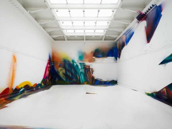 Katharina Grosse, This Drove My Mother Up The Wall, Acrylic On Wall And Floor, South London Gallery, 2017. Photo Andy Keate.