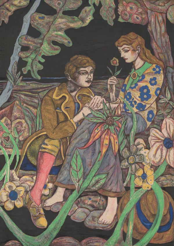 Highland Mary, 2013-2025, hand-coloured etching. Click on image for commentary.